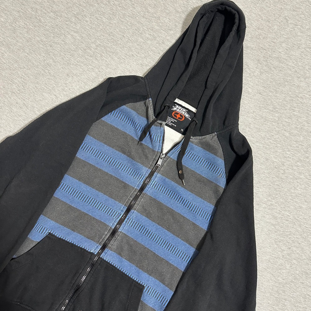 Y2K No Fear Full Zip Hoodie Colorblock Stripe Black Blue Gray Skate Mens XL